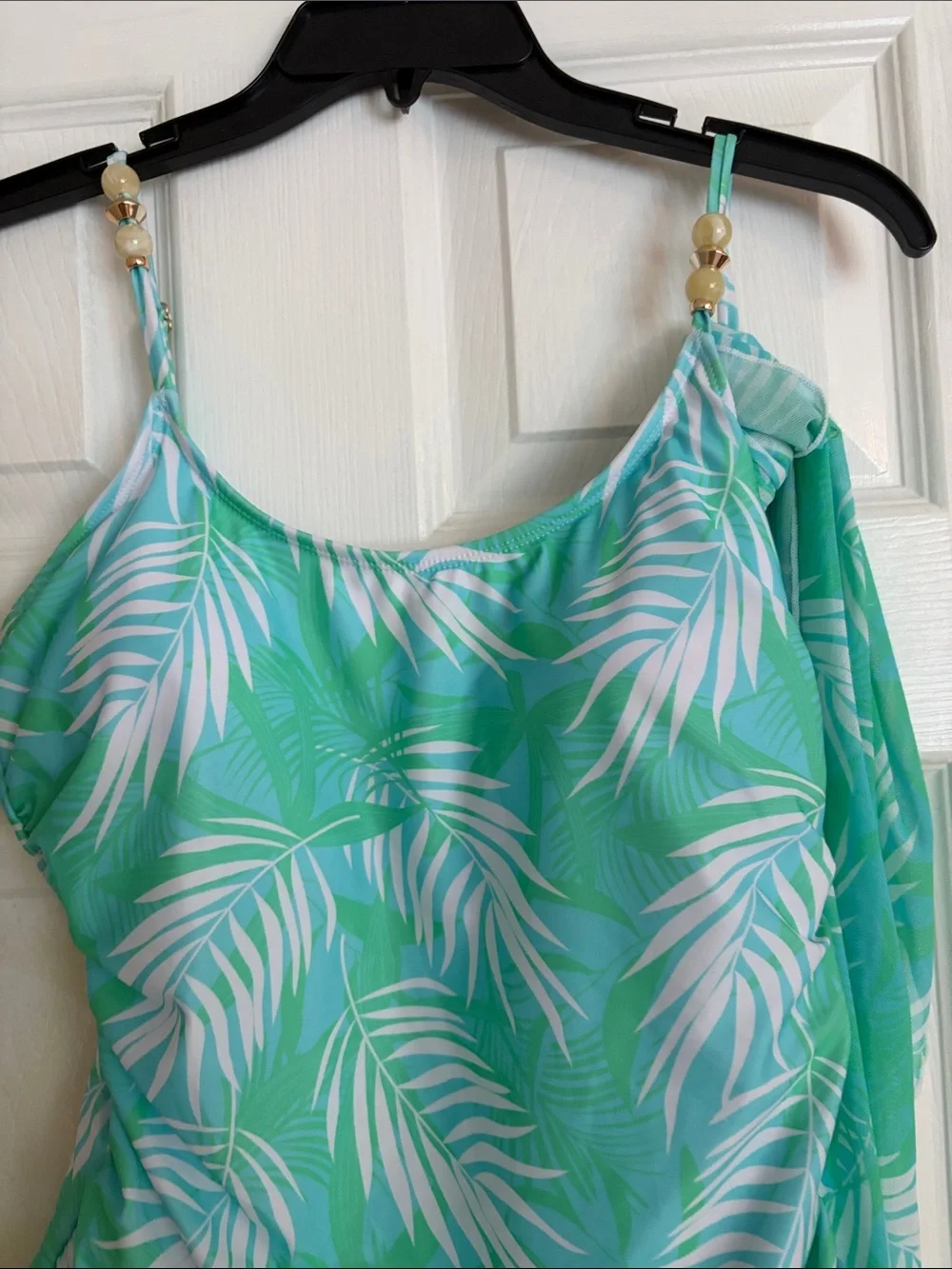 Nicole Miller Mint Green Tropical Leaf One-Piece Swimsuit with sarong size large